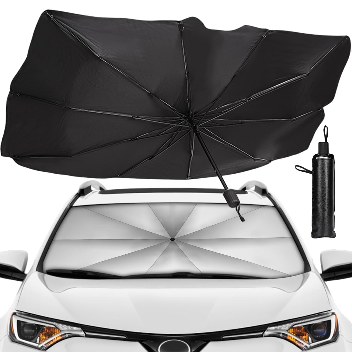 VOXBIT Portable Car Umbrella Tent  Large Sunshade Cover for Cars & SUVs  Protects from Sun, Rain, Snow & Dust  Strong Wind Re