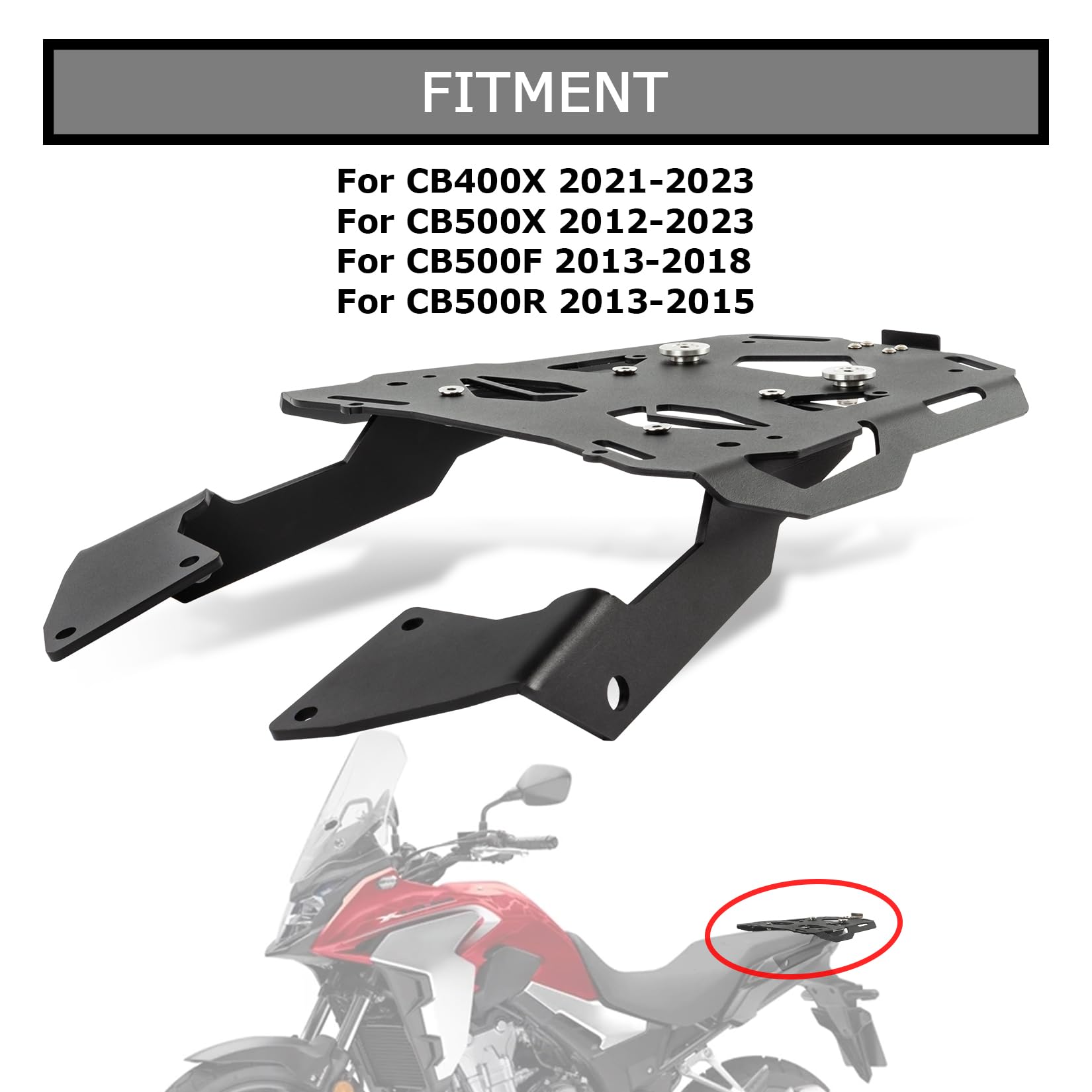psler Motorcycle Luggage Rack LR0058BA for CB500X/F/R, CB400X - Black Iron Rear Carrier