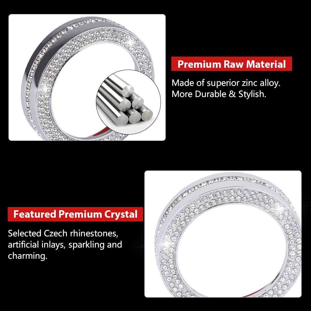 PIFOOG Bling Gear Shift Knob Cover for Ford Explorer 2020-2023, Zinc Alloy & Crystal, Silver Decal Decoration, 1PC
