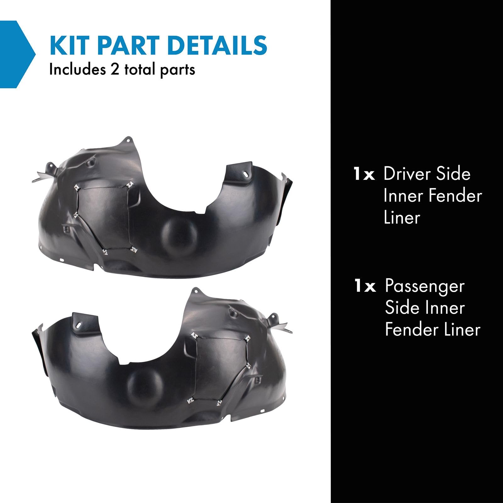 Trq Inner Fender Liner Set Compatible With 2006-2010 Chrysler Pt Cruiser Ch1248143 Ch1249143