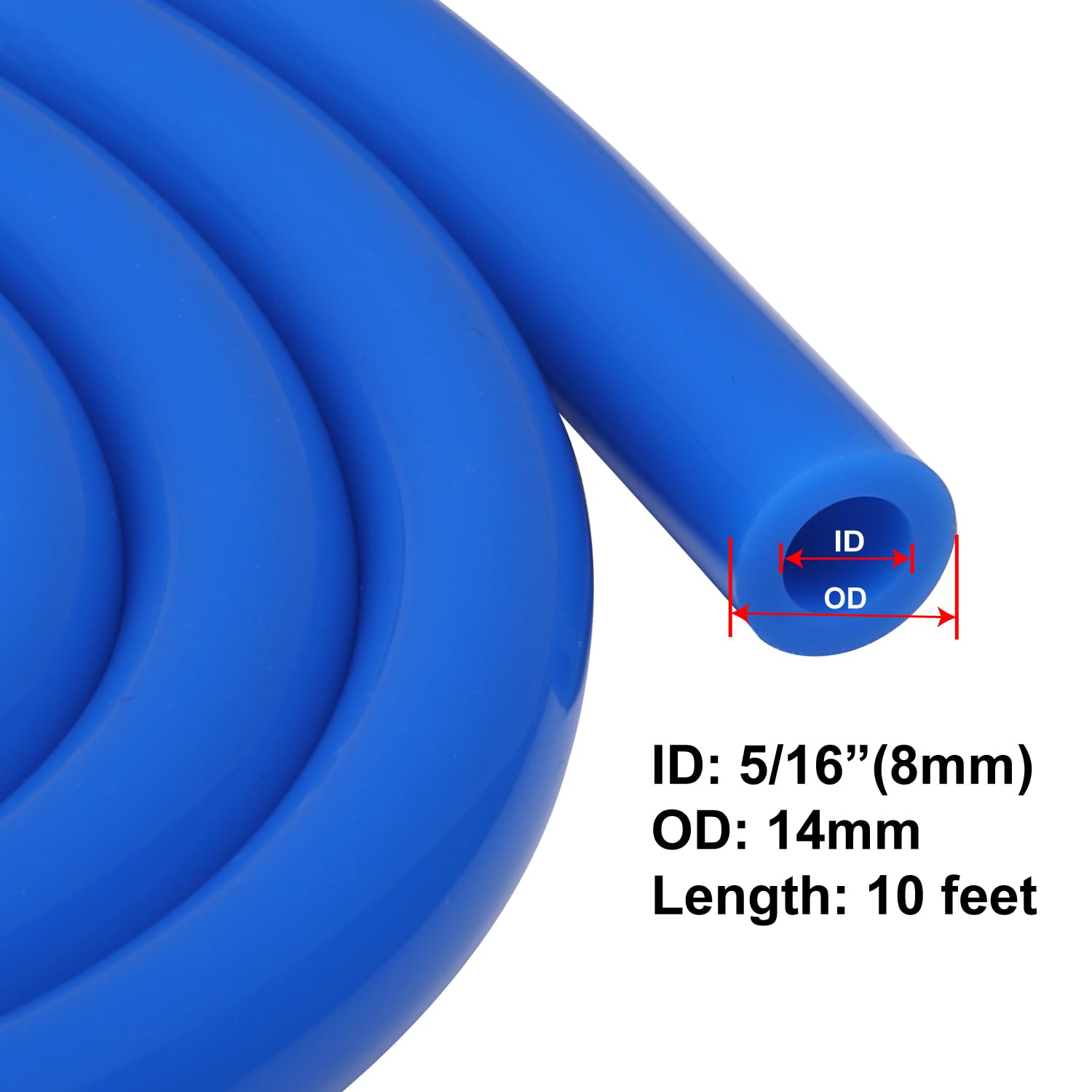 Podavelle 5/16'' 8mm ID Silicone Vacuum Hose Line Tubing 10FT Blue 130 PSI Maximum Pressure