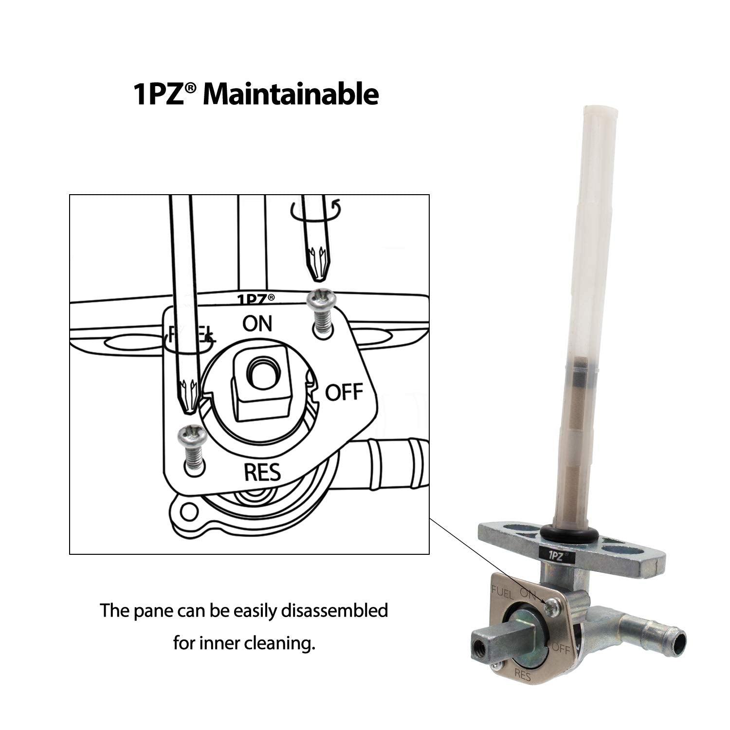 1PZ Fuel Cock Petcock Valve Tank Switch Replacement for Honda Rancher 350/400, Steel, Black, 2000-2007, Models 16950-HM8-003,