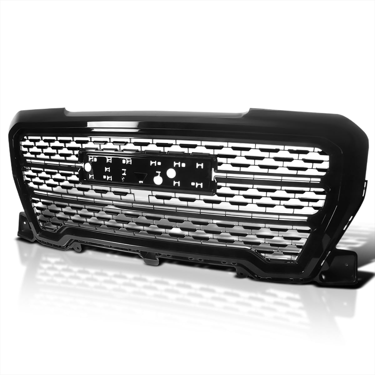 Spec-D Tuning Polished Black Denali Style Front Bumper Hood Upper Grille Compatible With 2019-2021 Gmc Sierra 1500