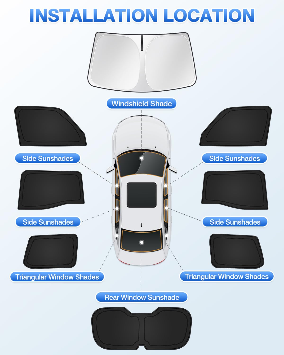 Canvcle Windshield Sun Shade for 2024-2026 Toyota Land Cruiser Prado, Black, 8PCS, Polyester Privacy Protection