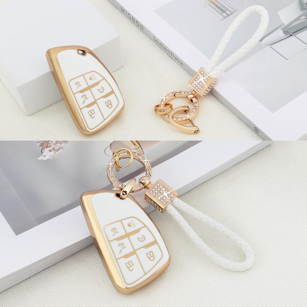 Pifoog Key Fob Cover For Chevy Chevrolet Gmc Yukon Tahoe Suburban 1500 2021-2023 Accessories 6 Buttons Car Key Case Shell Keycha
