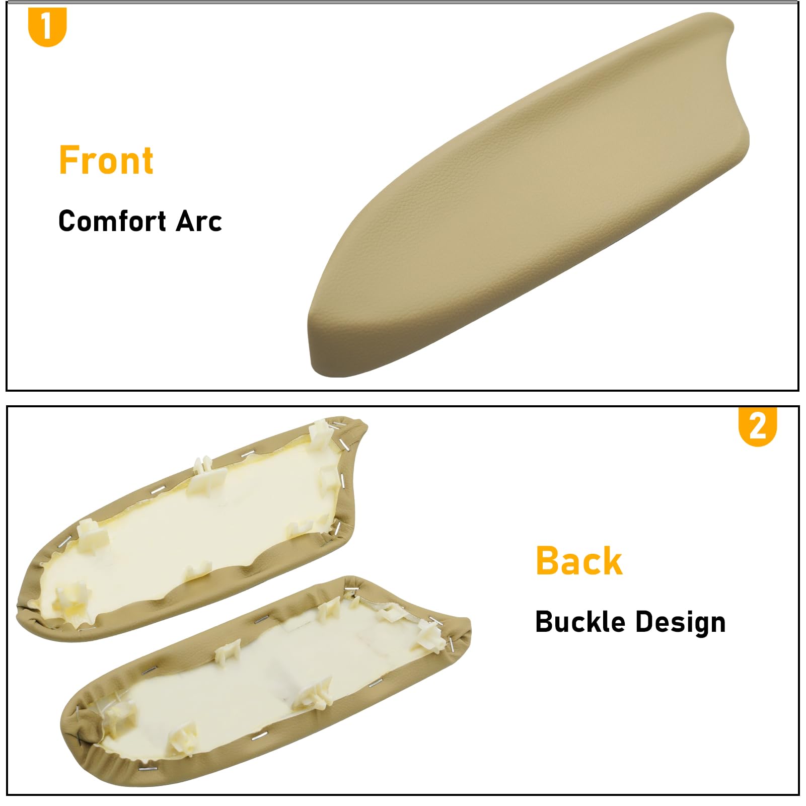 APESER Rear Door Panels Armrest Covers for Honda Accord 2008-2012, Beige, 2 Pcs PU Leather, Compatible with EX/EX-L/LX/LX-P/SE