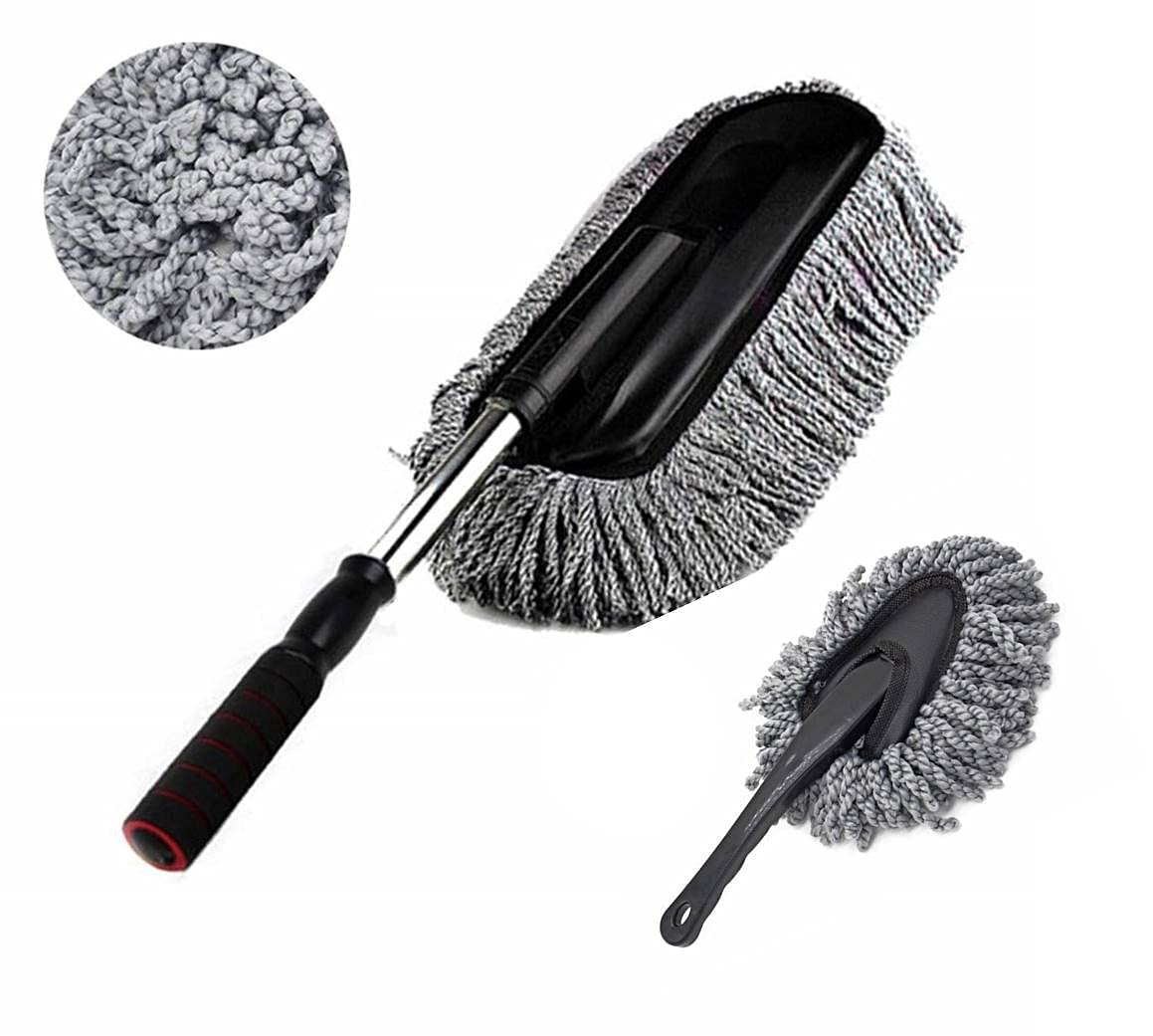 Azaria Combo 2 Pcs Soft Microfiber Car Cleaning Duster With Handle Car Cleaning Brush Mini Car Duster Drill Free For Exterior Du