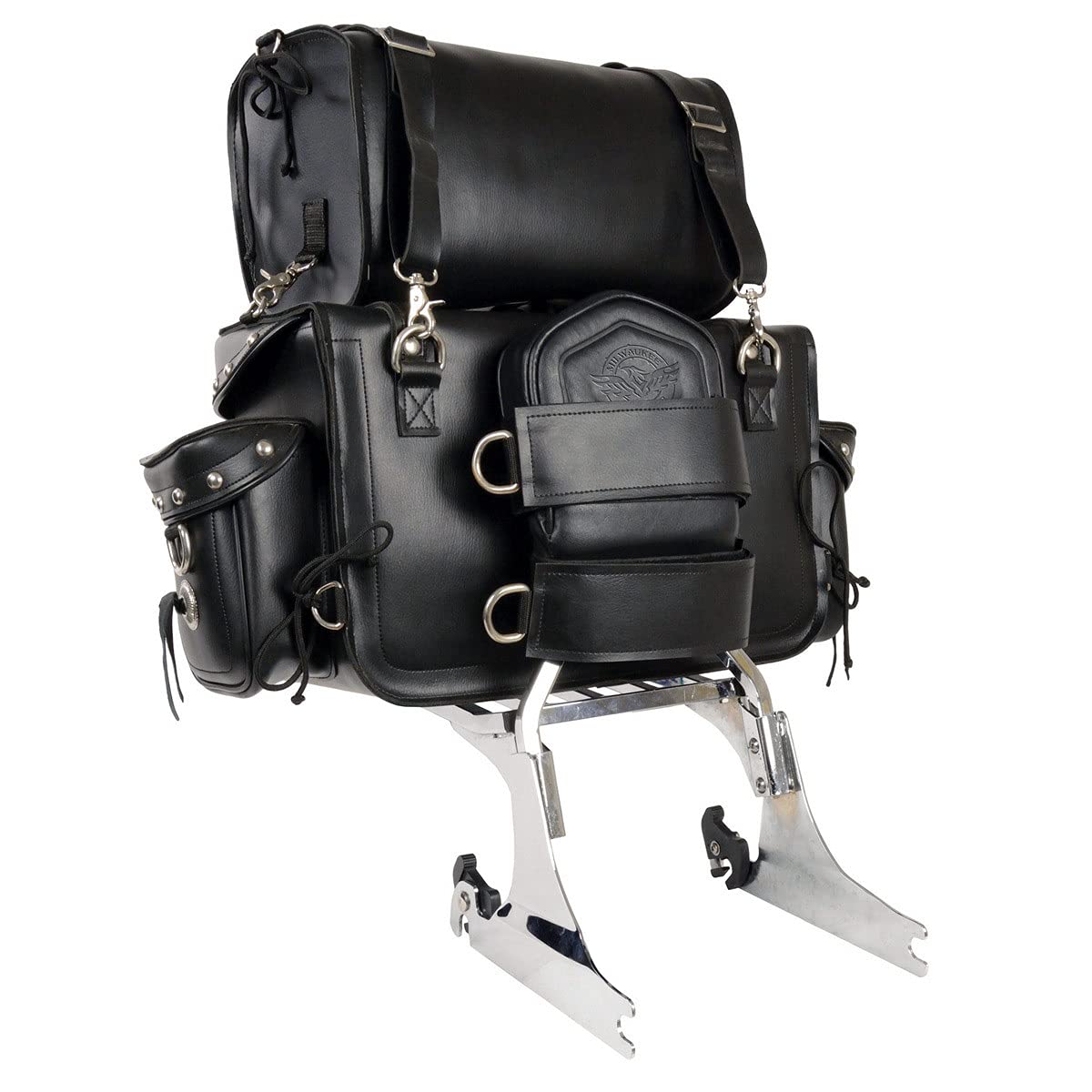 Milwaukee Leather MP8100S 2-Piece Studded Motorcycle Touring Sissy Bar Bag - Black, One Size