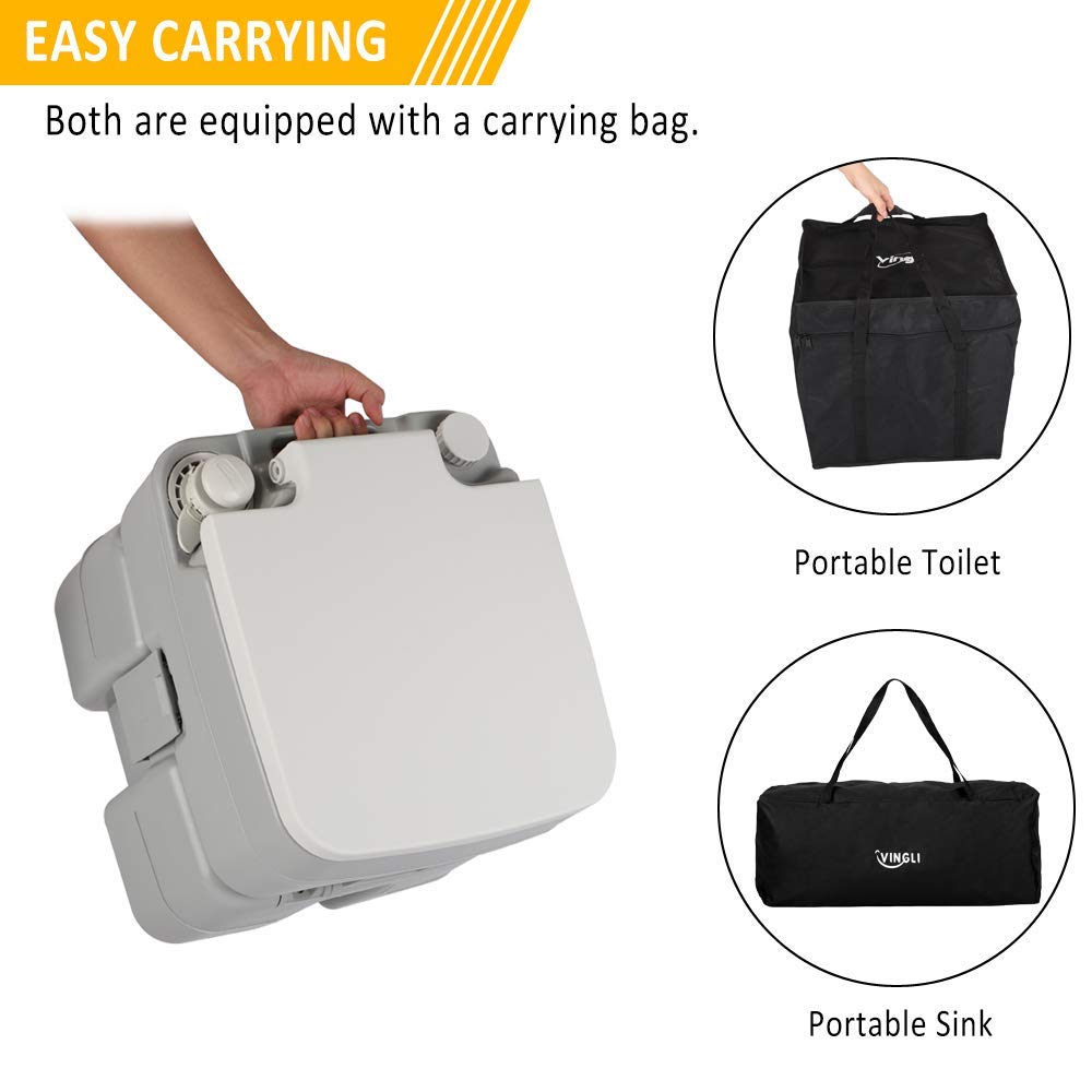 VINGLI Portable Sink and Toilet Combo - 5 Gal Hand Washing Station & 5.3 Gal Flushing Toilet, Lightweight Camping Sink + Toilet, Model PS0W2