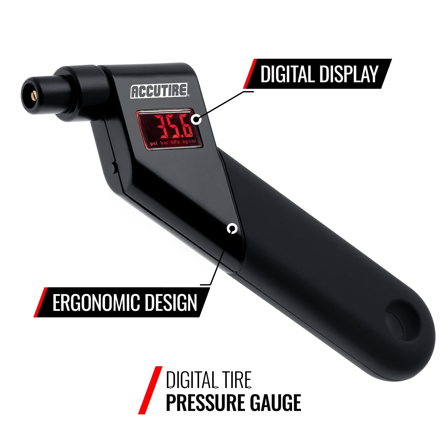 Accutire MS-4021B Digital Tire Pressure Gauge - 5-150psi, Includes 4 Valve Caps, Black, Rubber, 1-Pack