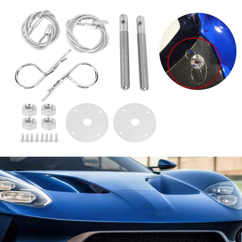 Qiilu Hood Pins For Truck, Engine Hood Pin Plate Bonnet Lock Clip Kit Car Modified Accessory