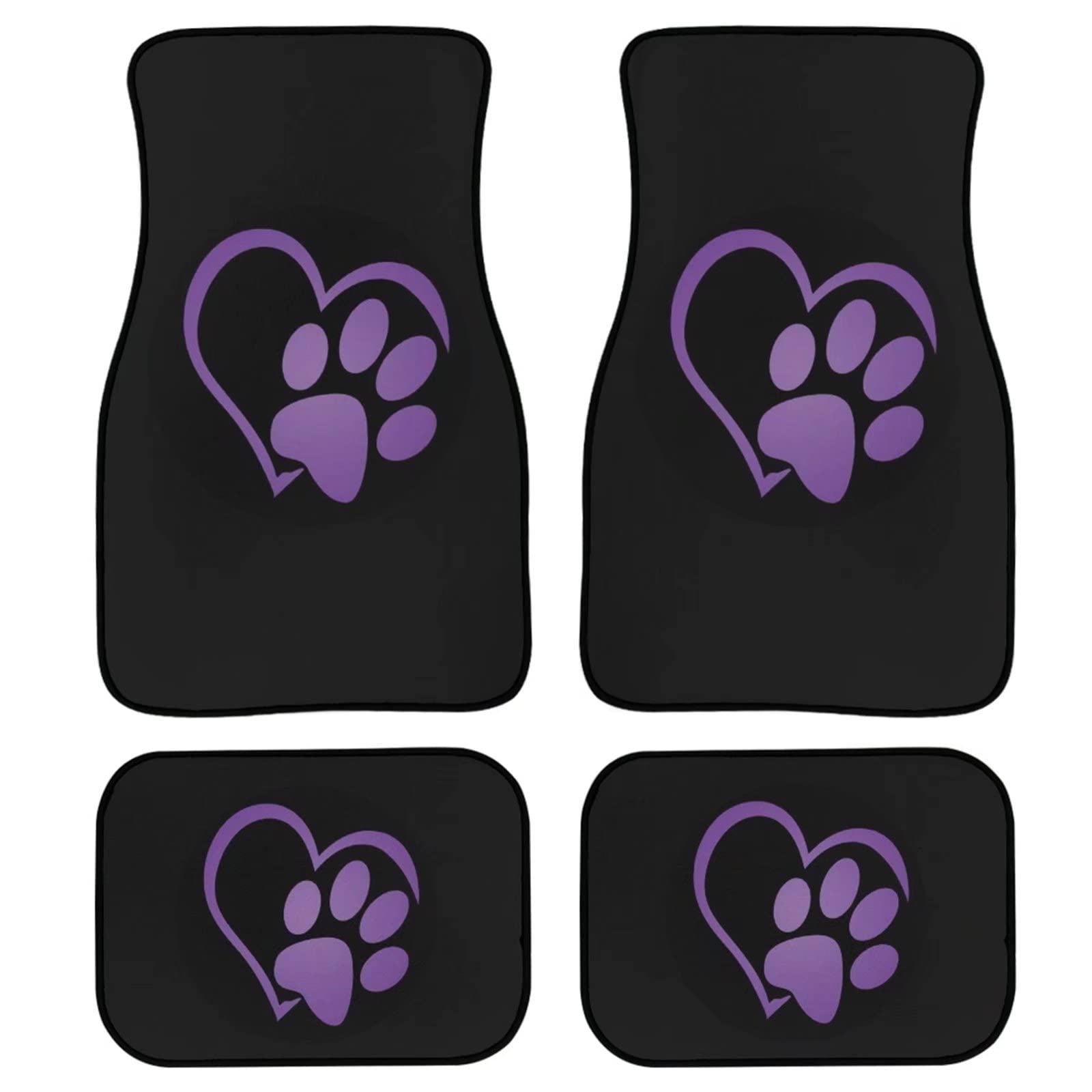 Suhoaziia Dog Paw Heart Purple Decorative Car Floor Mats Set of 4 for Front Rear Seats, Heavy Duty Rubber Backing Universal Fit,