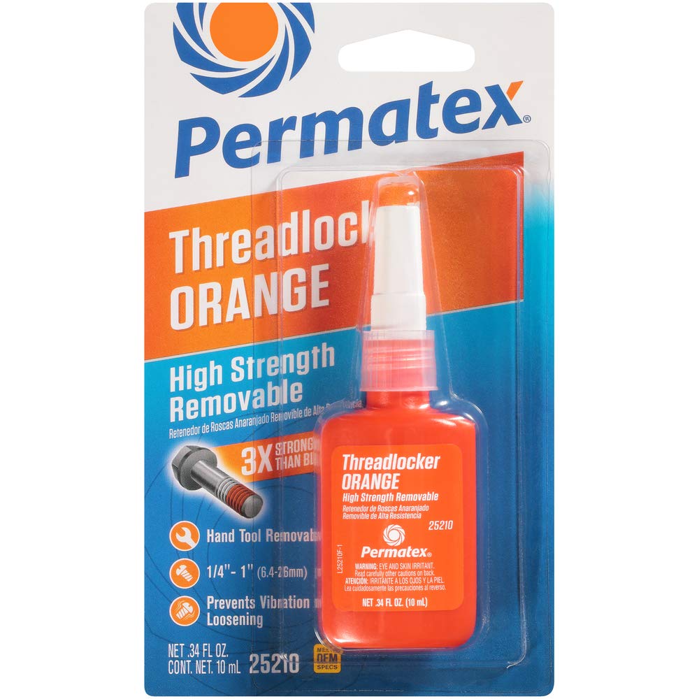 Permatex High Strength Removable Threadlocker, Orange Liquid, 10 ml, Model 25210, Plastic