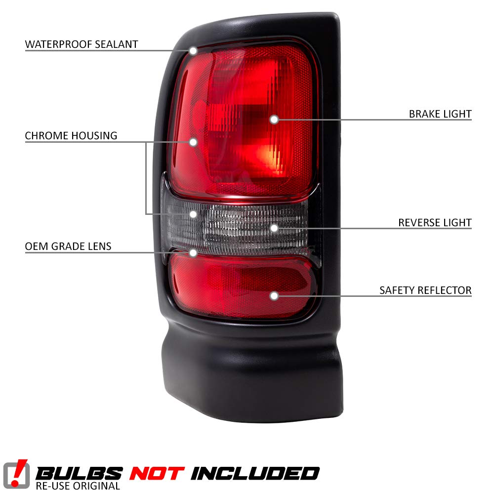 Epic Lighting Amxoe Style Halogen Tail Lights W/Textured Black Bezel Assembly Compatible With Dodge 94-01 Ram 1500 94-02 Ram 250