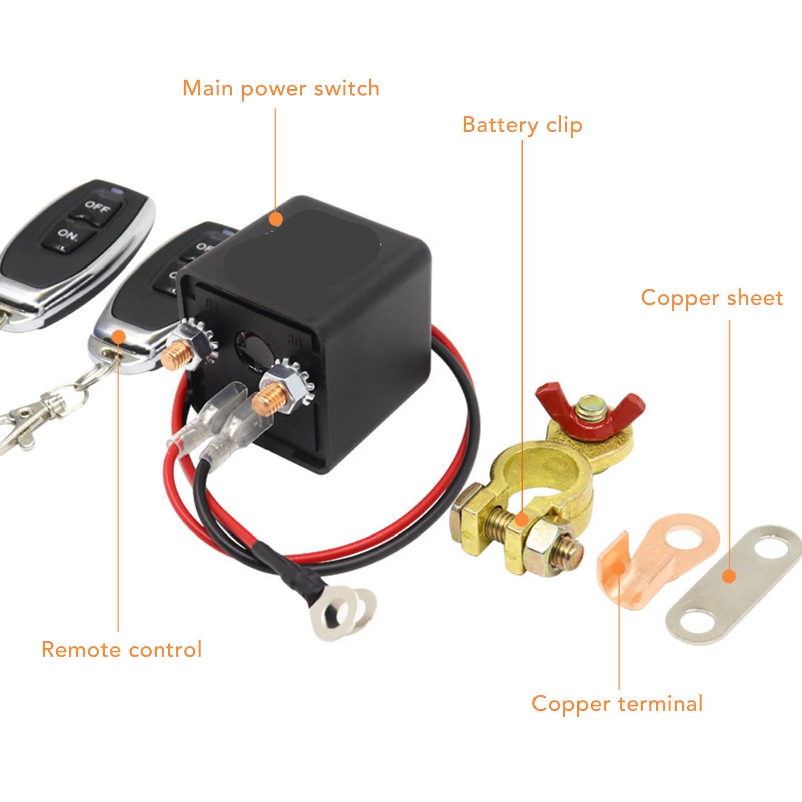 Diydeg Remote Battery Disconnect Switch 200A, Anti-Theft Cut Off for Car, RV, Boat, Black, Dual Remote Control, Durable ABS Material