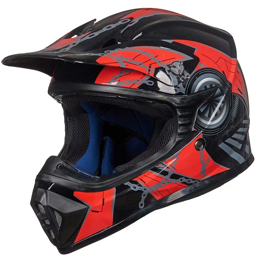 ILM Adult Dirt Bike Helmets Motocross ATV Dirtbike BMX MX Offroad Full Face Motorcycle Helmet, DOT Approved Model 128S (Red Blac