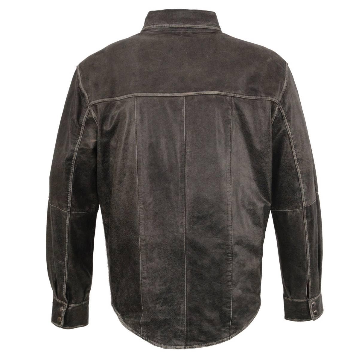 Milwaukee Leather MLM1605 Men's 'Button Down' Distressed Grey Lightweight Casual Biker Leather Shirt - Large