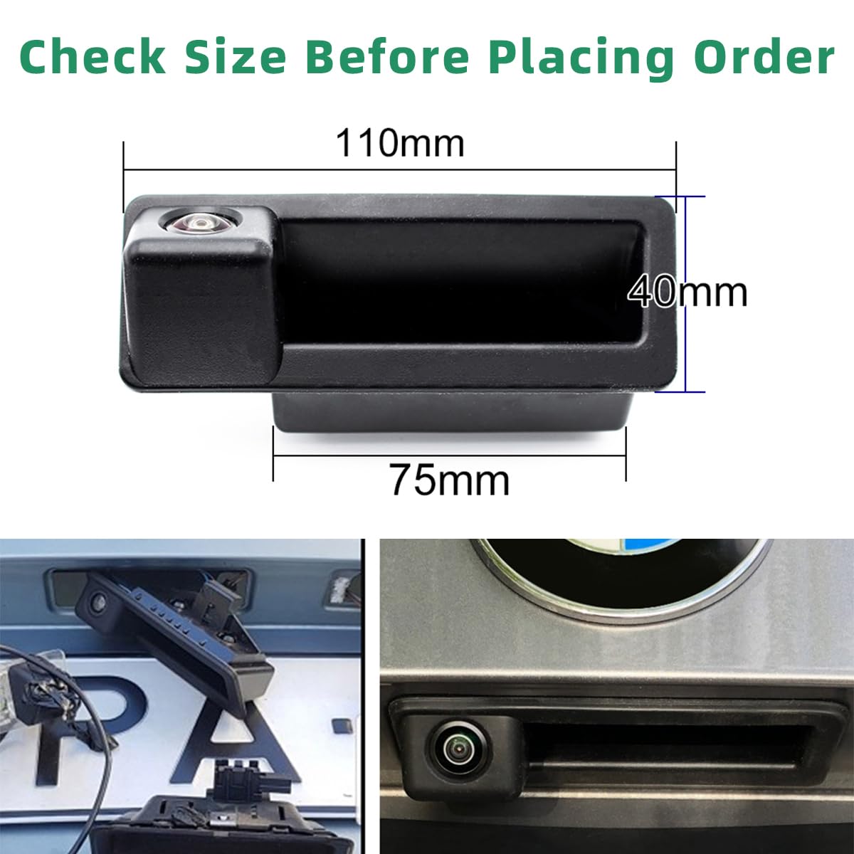 GreenYi Vehicle Backup Camera with 170° Fisheye Lens, Dynamic Guide Line for BMW E82 E88 E90 E92 E93, Black, Model GreenYi-203