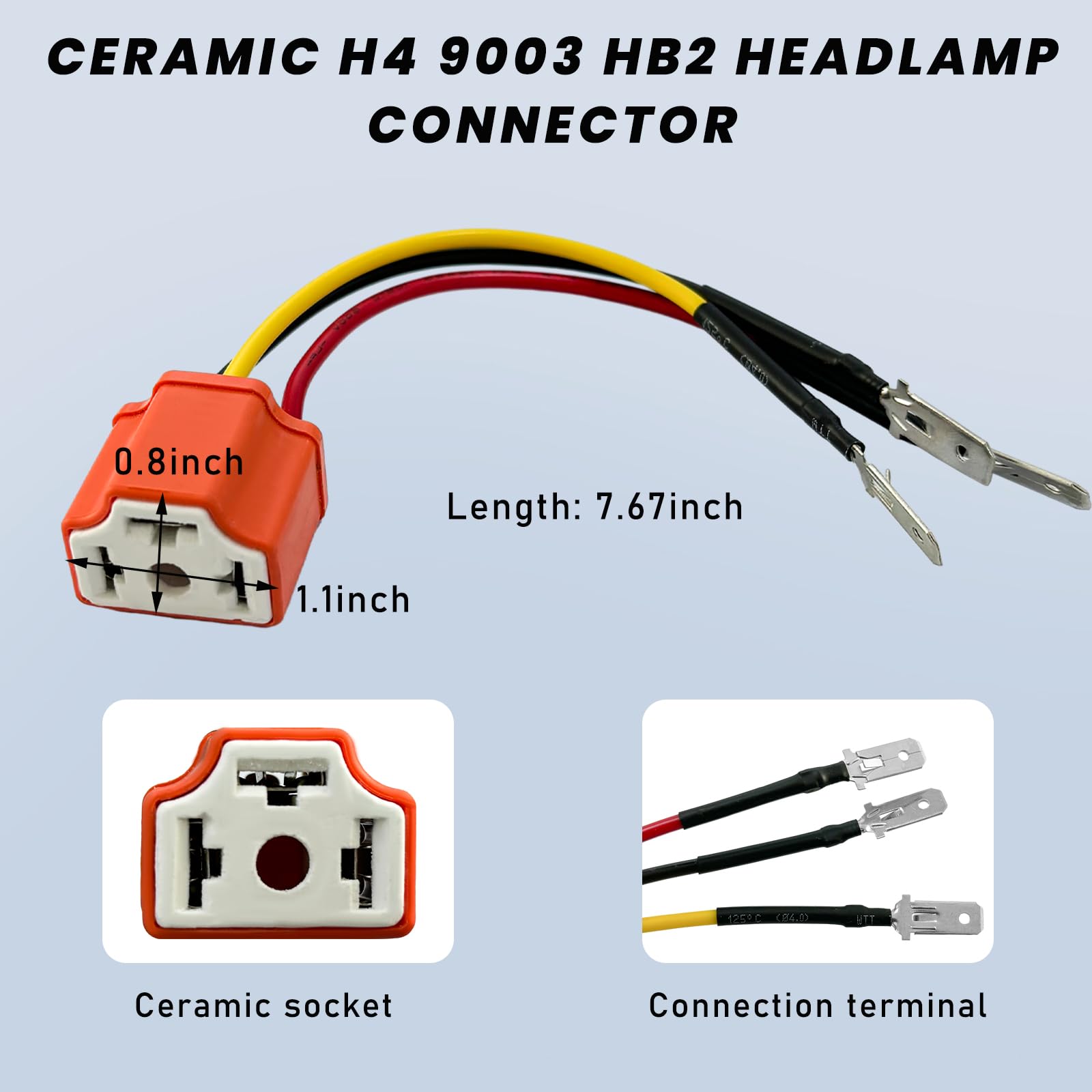 Suvnie 2 PCS H4 HB2 9003 Wiring Harness Headlight Socket, 16AWG Ceramic Headlight Connector, Pigtail Socket Female Plug, Headlig