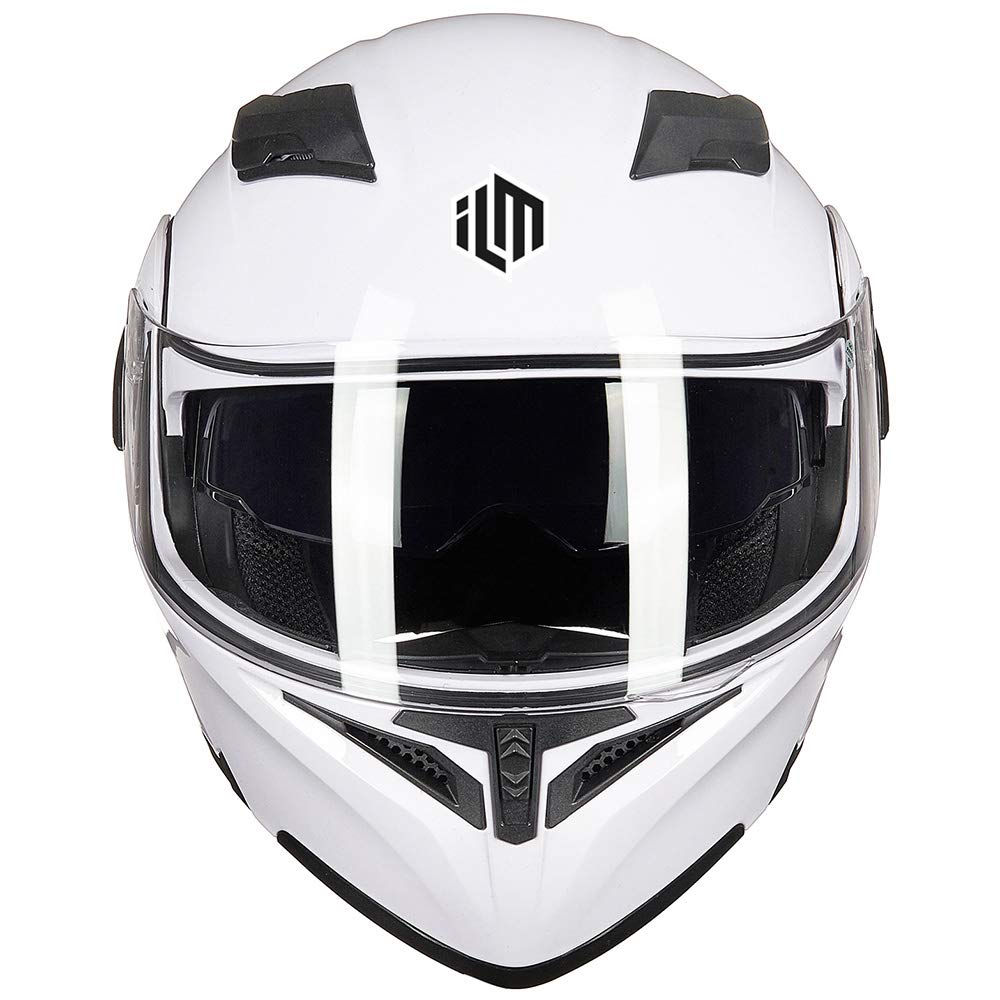 Ilm Motorcycle Dual Visor Flip Up Modular Full Face Helmet Dot 6 Colors Model 902 (Xl, White)