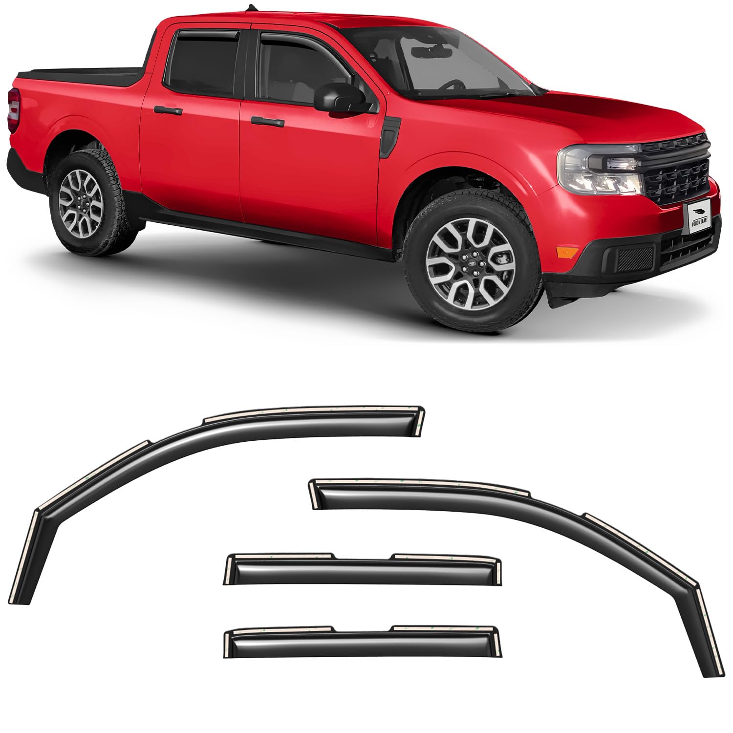 Voron Glass in-Channel Extra Durable Rain Guards for Ford Maverick 2022-2025, Window Deflectors, Vent Window Visors, 4 Pieces - 