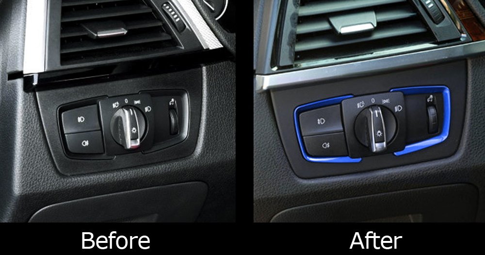 Ijdmtoy 2Pc Blue Light Switch Surrounding Decorative Trims Compatible With Bmw 2 3 4 Series X5 X6 (F22 F30 F31 F32 F33 F15 F16)