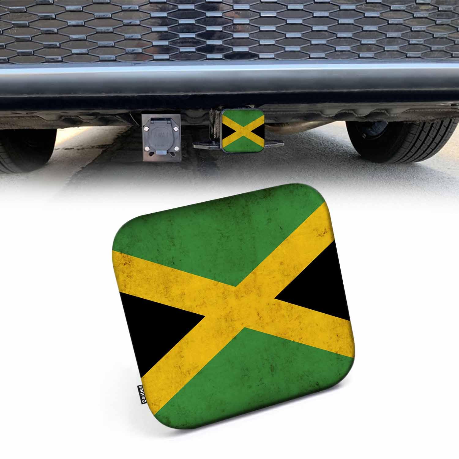 Beabes Jamaica Flag Trailer Hitch Covers Jamaican National Flag Heavy Duty Receiver Tube Cover 2 Inch, Towing Hitch Plug Covers 