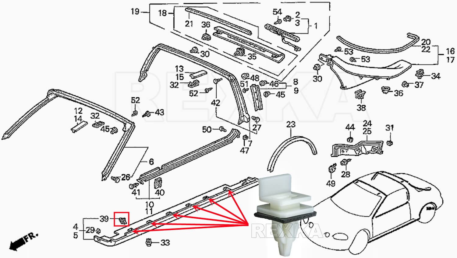 Rexka 15Pcs Rocker Panel Moulding Clip For Honda Acura 91513-Sm4-000 Accord, Civic, Civic Del Sol, Cr-V, Element, Odyssey, Pilot