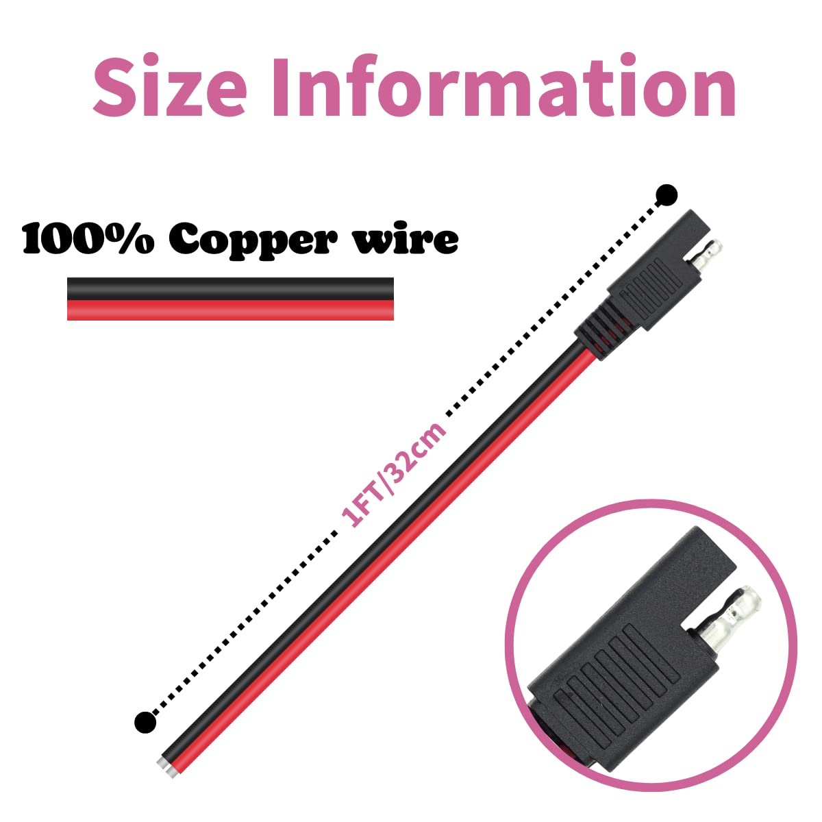 Zgmgzjd SAE Extension Cable - Quick Disconnect Plug for Automotive, RV, Motorcycle - 1ft, Red/Black - Model mc0029 (4 PCS)