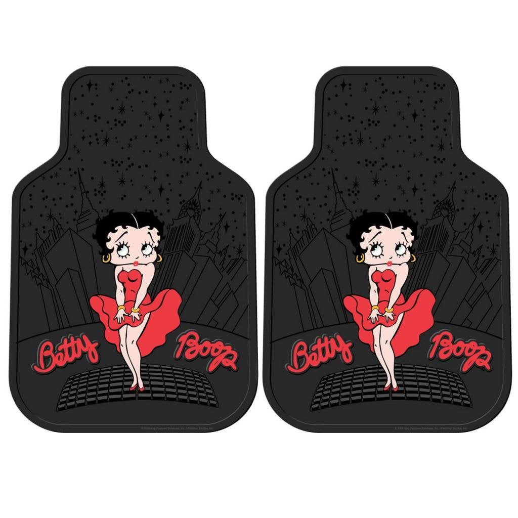 U.A.A. Inc. Betty Boop Skyline 2pc Front Black Rubber Universal Car Truck Floor Mats Set