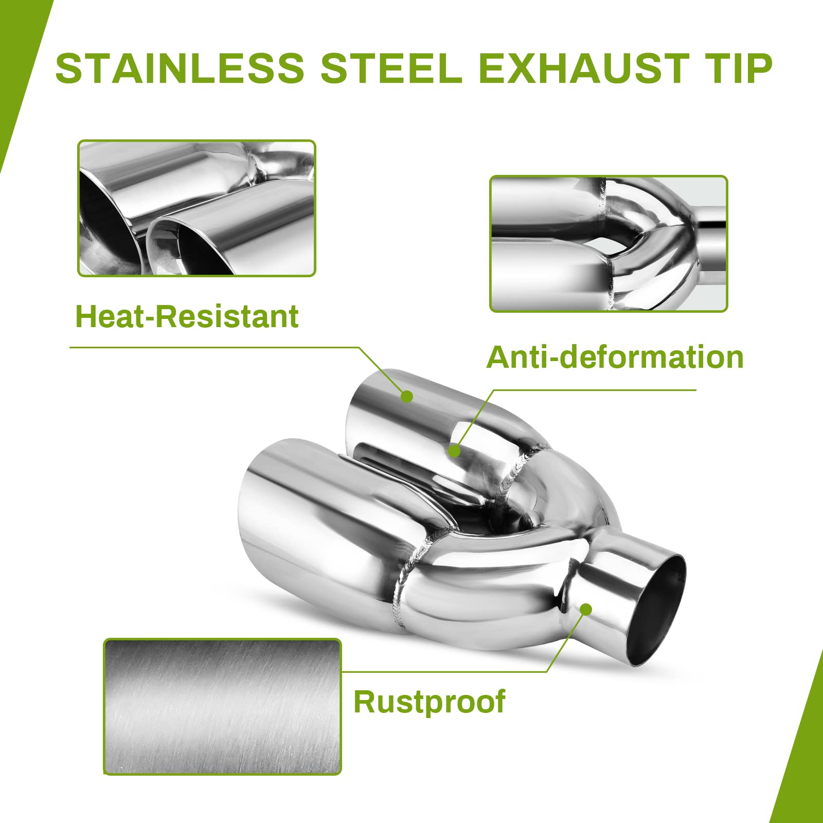 AUTOSAVER88 Dual Exhaust Tip 2.5" Inlet 3.5" Outlet Chrome Stainless Steel 9.5" Long, Model JBBU5EuiP6