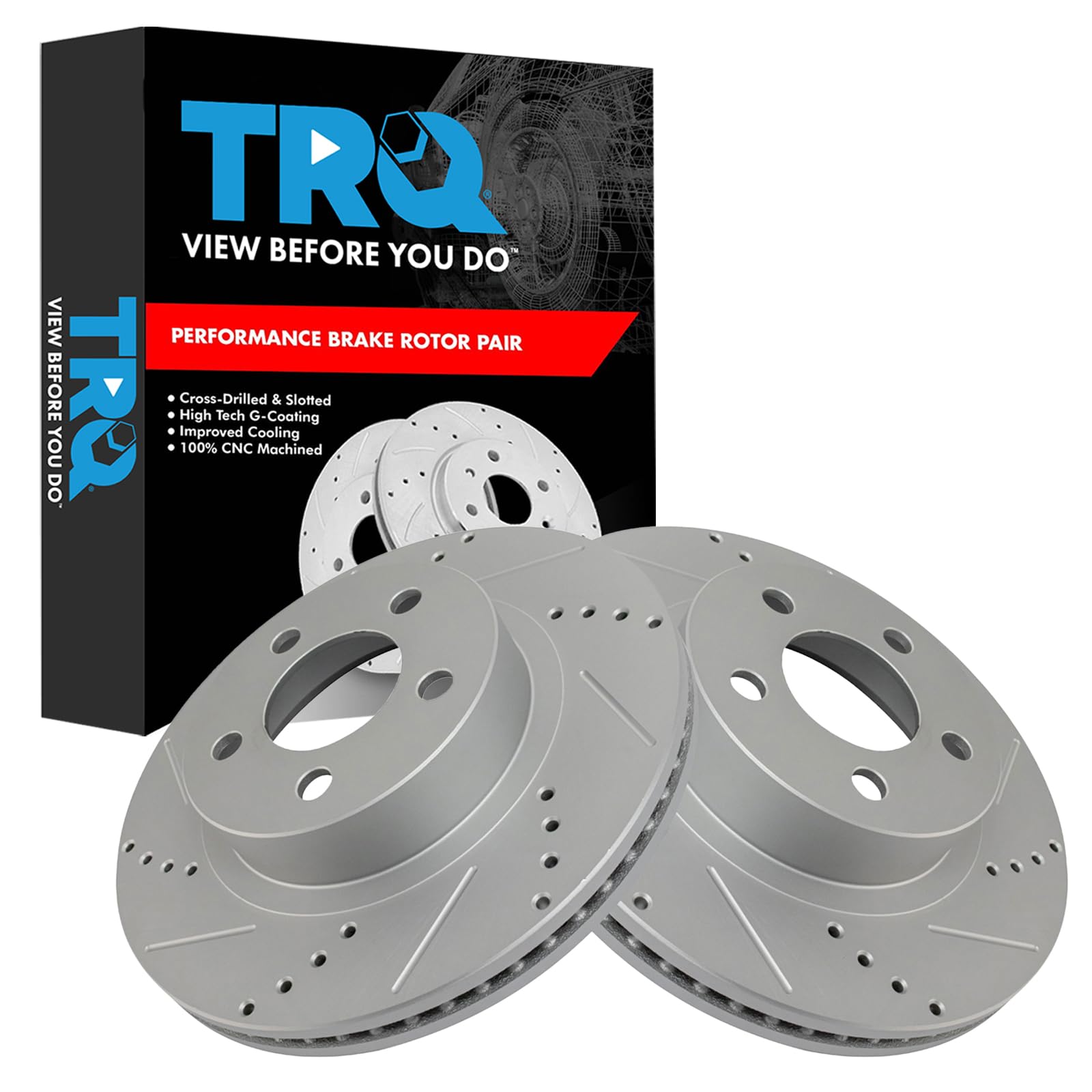 Trq Front Performance Brake Rotors Set Premium G-Coated Compatible With 2001-2003 Ford Explorer Sport 2001-2005 Explorer Sport T