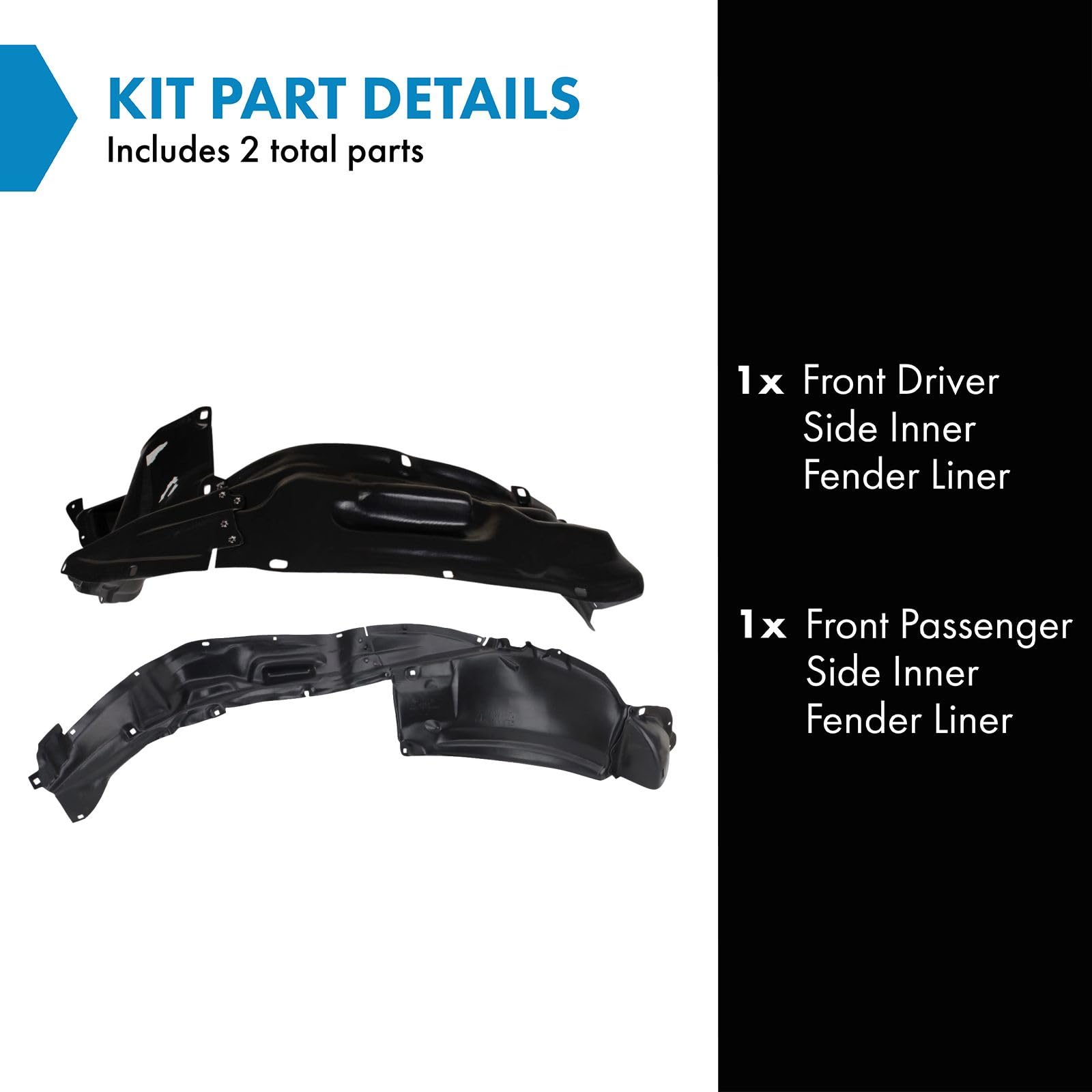TRQ Front Inner Fender Liner Set for 2007-2009 Toyota FJ Cruiser, Model BDA14597, Durable Protection, Easy Installation
