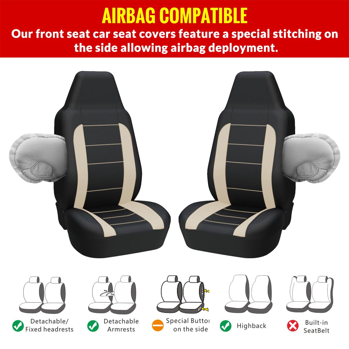 Autoyouth Auto Car Front Seat Covers Bucket Seat Cover Seat Protectors Universal Fit Seat Covers For Sedan, Truck, Suv- Black Be