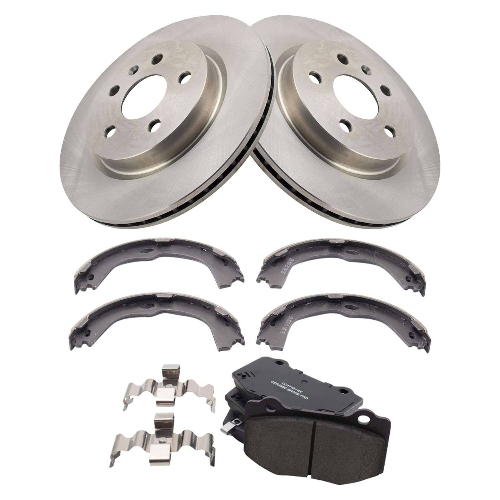 Trq Rear Brake Pad & Rotor Kit Brake Pads Brake Rotor Parking Brake Shoe Set Ceramic Compatible With 2016-2020 Chevrolet Camaro