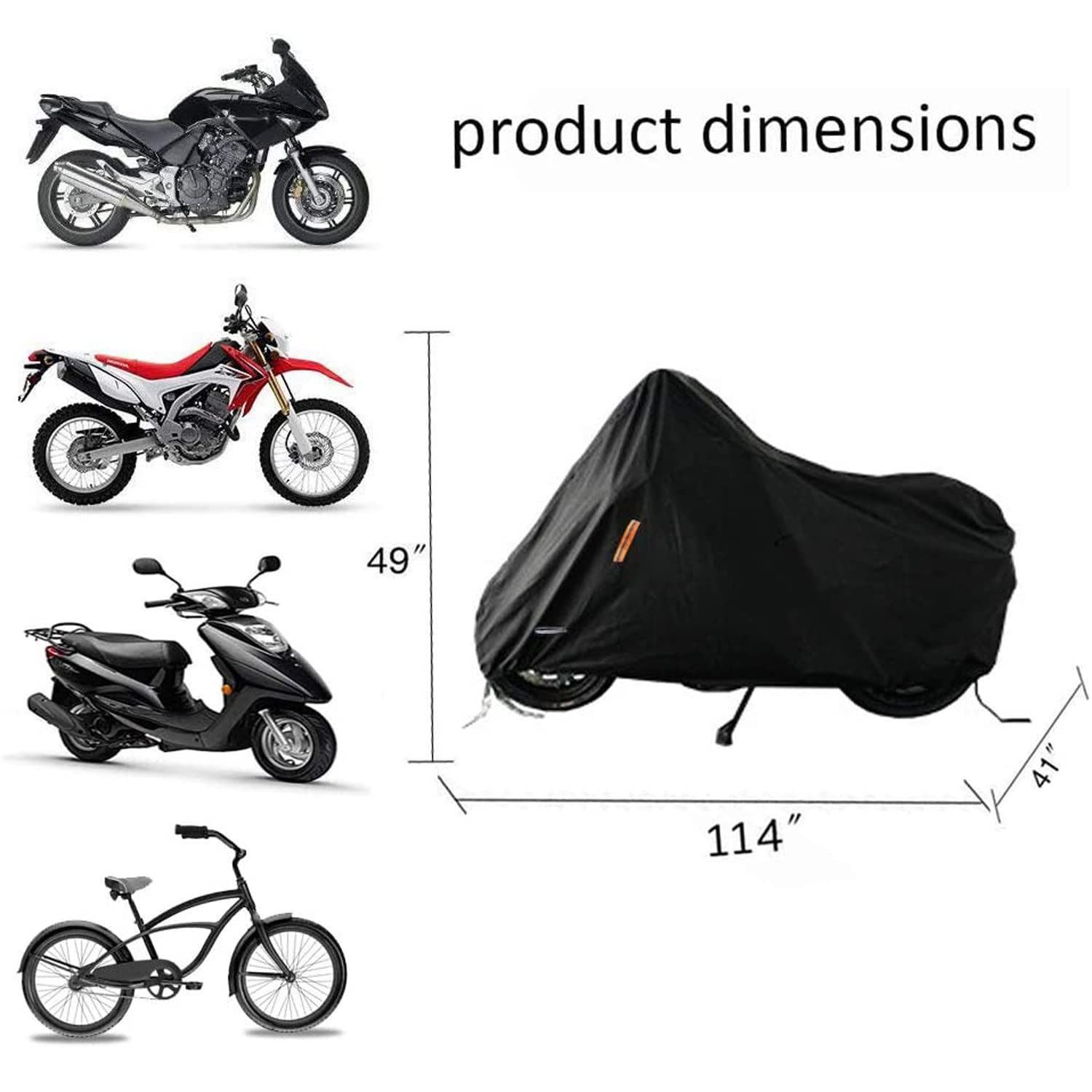 Seazen Motorcycle Cover Waterproof Outdoor, 5 Layer Heavy Duty Motorcycles Vehicle Cover Dustproof Uv Protection With Night Reflective Straps And Lock-Holes (Motorcycle-Xxl Up To 114)