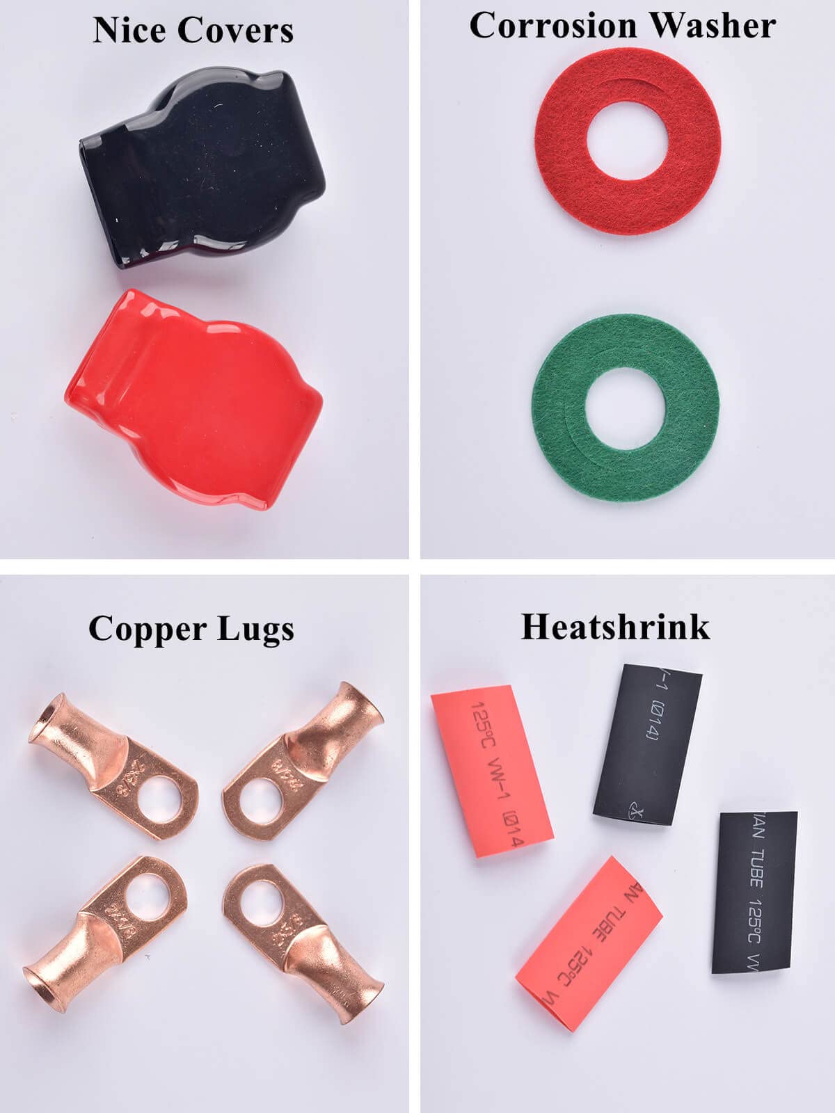 SUNMORN Battery Terminal Connectors, Top Post Military Spec Battery Terminals and Cover Kit, with 4 Pcs 2 Gauge 3/8'' Copper Lug