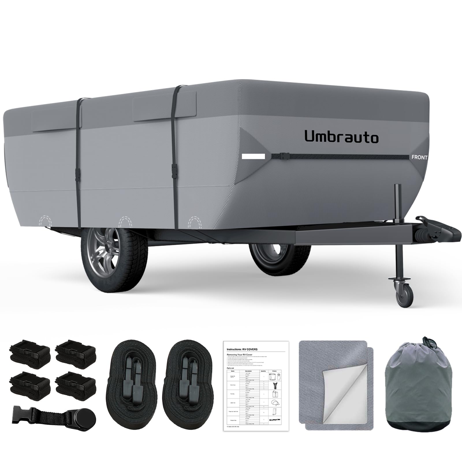 Umbrauto Pop Up Folding Camper Cover Fits 10-12, Upgraded 7 Layers Top Tent Trailer Cover Waterproof Extra Thick Polypropylene B