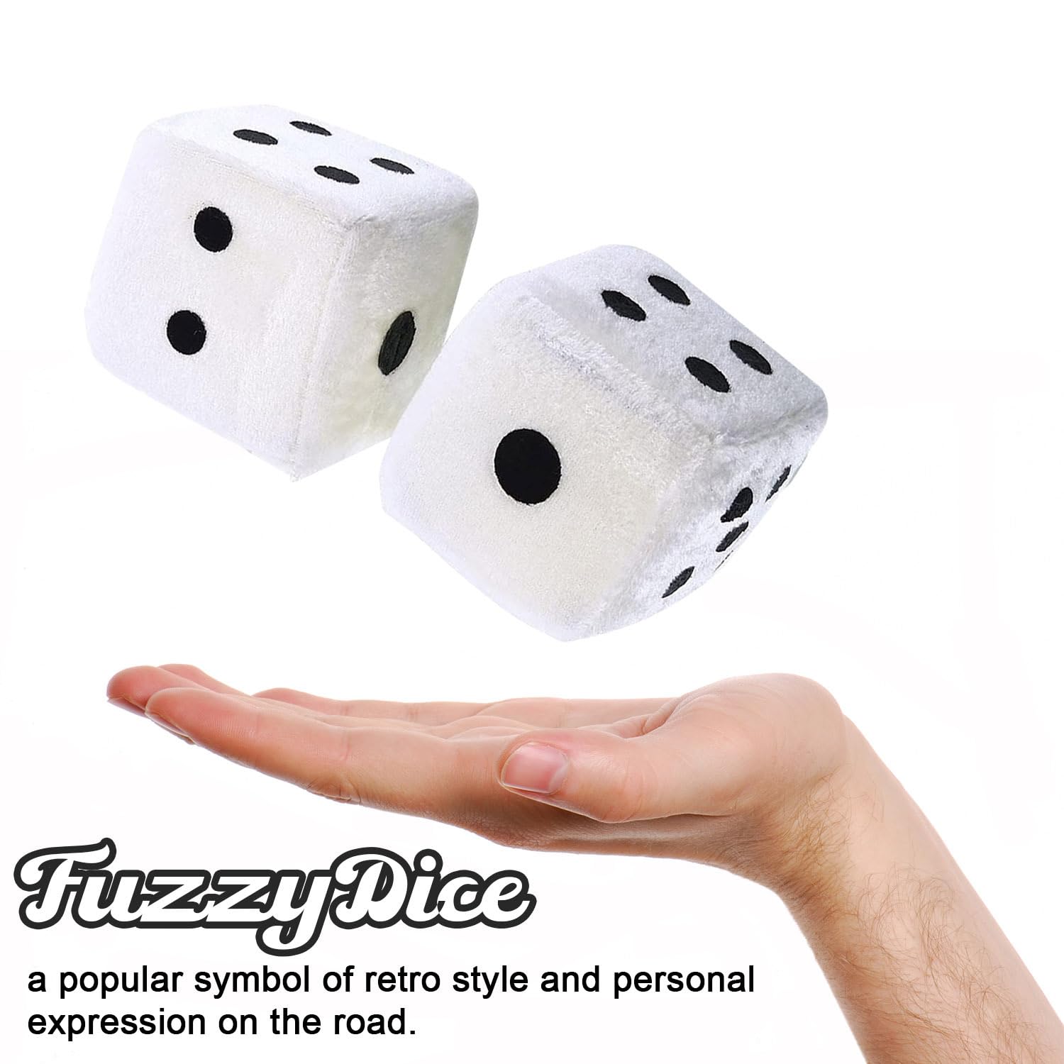 Zone Tech Pair Black And White Mirror Fuzzy Dice - 3    Pair Black And White Plush Car Decorative Hanging Mirror Fuzzy Dice Pair