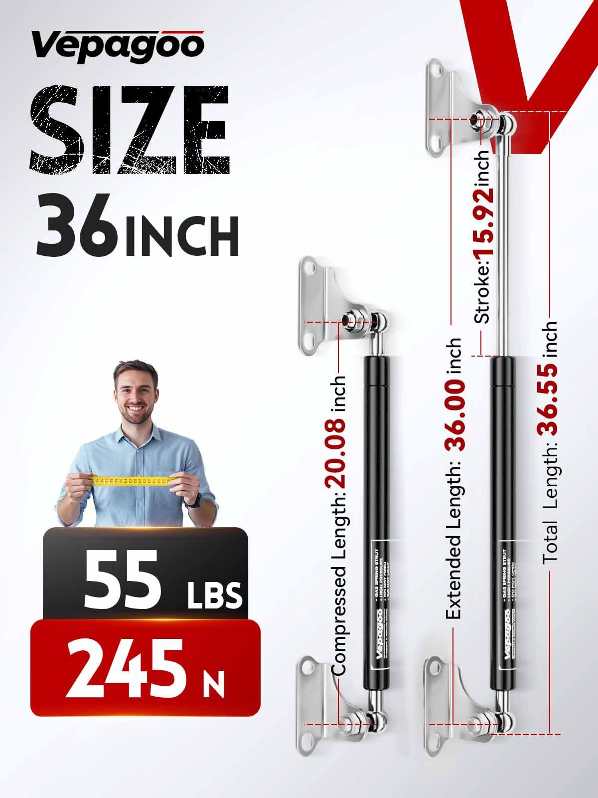 Vepagoo 36 Inch 55Lb/245N Gas Struts Shock Spring With Mounting Brackets, Lift Supports For Rv Bed Heavy-Duty Lid Box Trailer Co