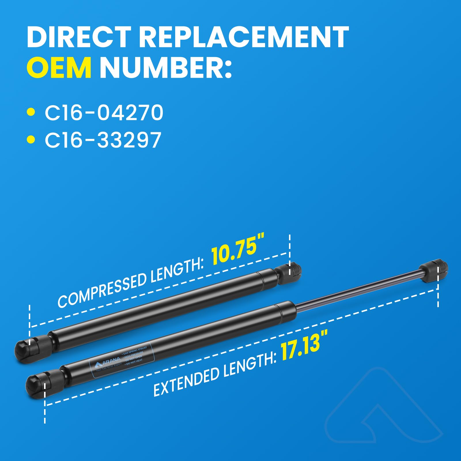Arana C16-04270 17 Inch 45Lbs Gas Struts Shocks Lift Support, C16-33297 17 '' 200N Replacement Struts For A.R.E Truck Camper She