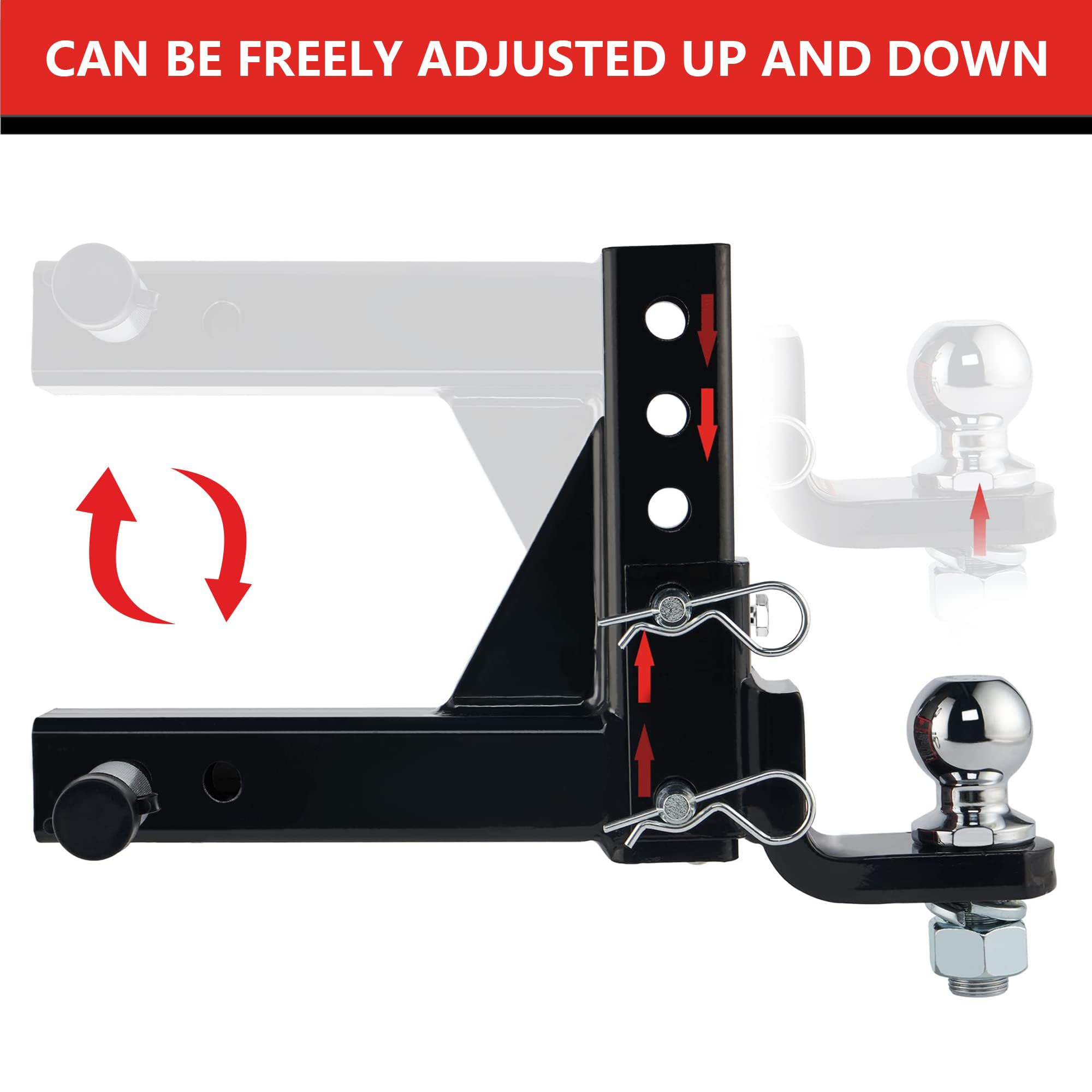 Tyt Adjustable Trailer Hitch Ball Mount, 2'' Towing Ball 7500 Lbs, 9-1/2'' Drop And 8-1/4'' Rise, Fits 2-In Receiver With 2 Pin&