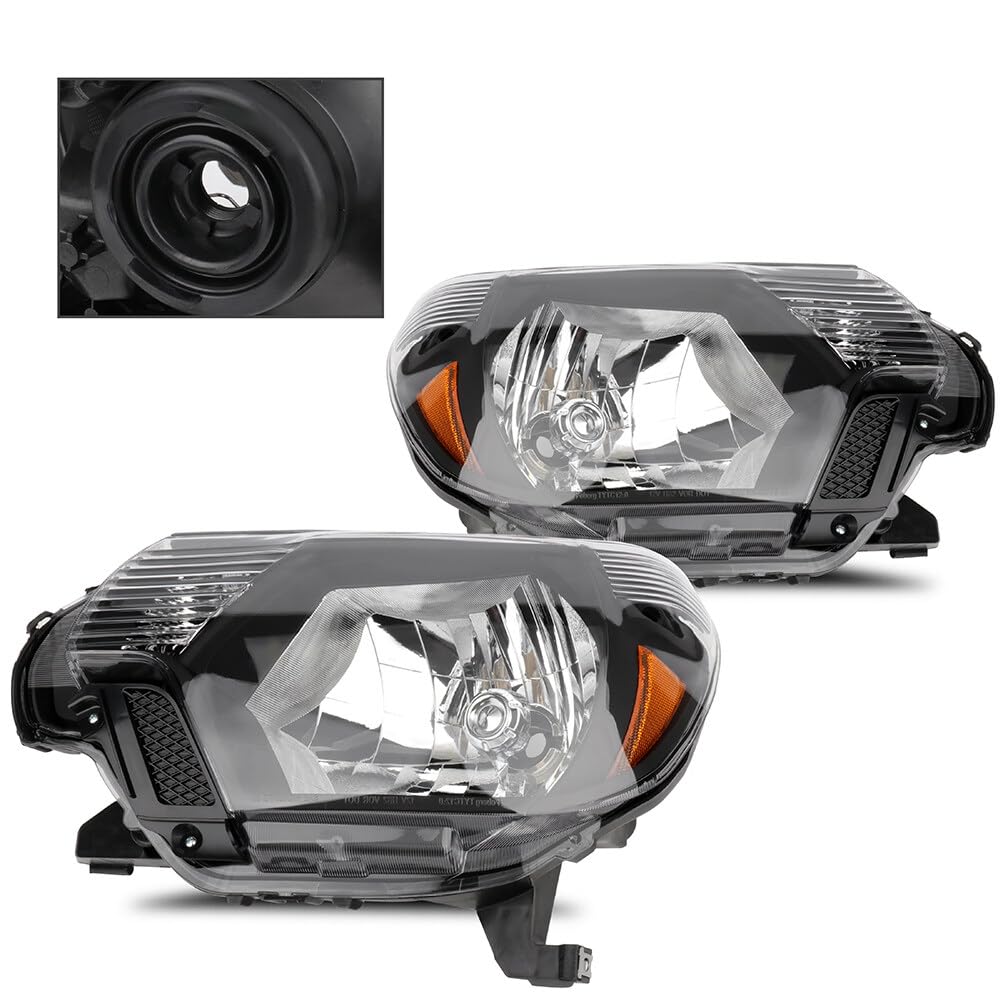 OCPTY Headlight Assembly Pair Replacement For 2012-2015 for Toyota Tacoma Black Housing Amber Reflector Clear Lens Bulbs Not Inc