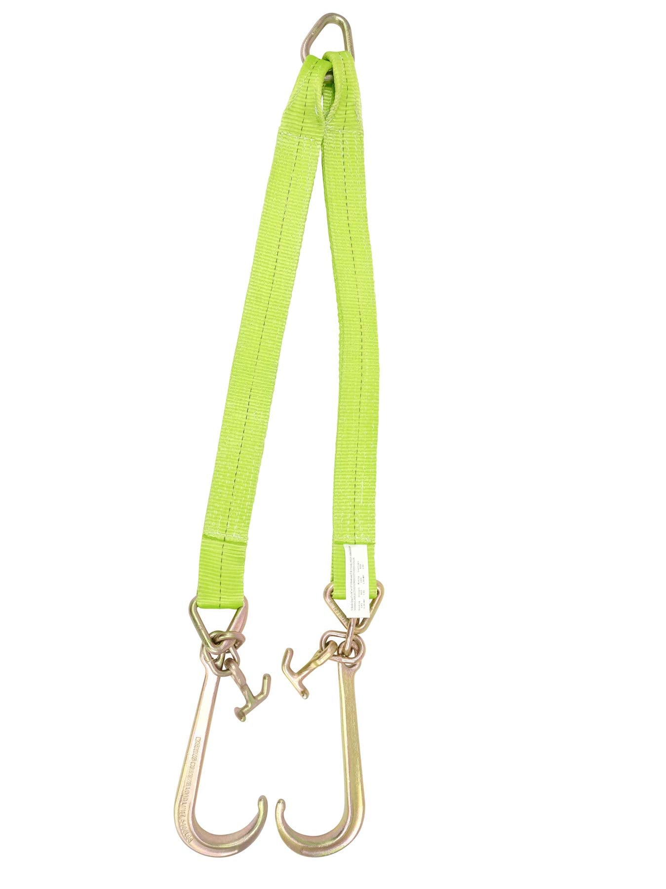Mytee Products V Bridle Tow Strap 3 x 36 w/ 15 J Hook w/T-J Hooks, Hi VIZ/High Abrasion Green Webbing, 5400 lbs WLL  Recovery V-