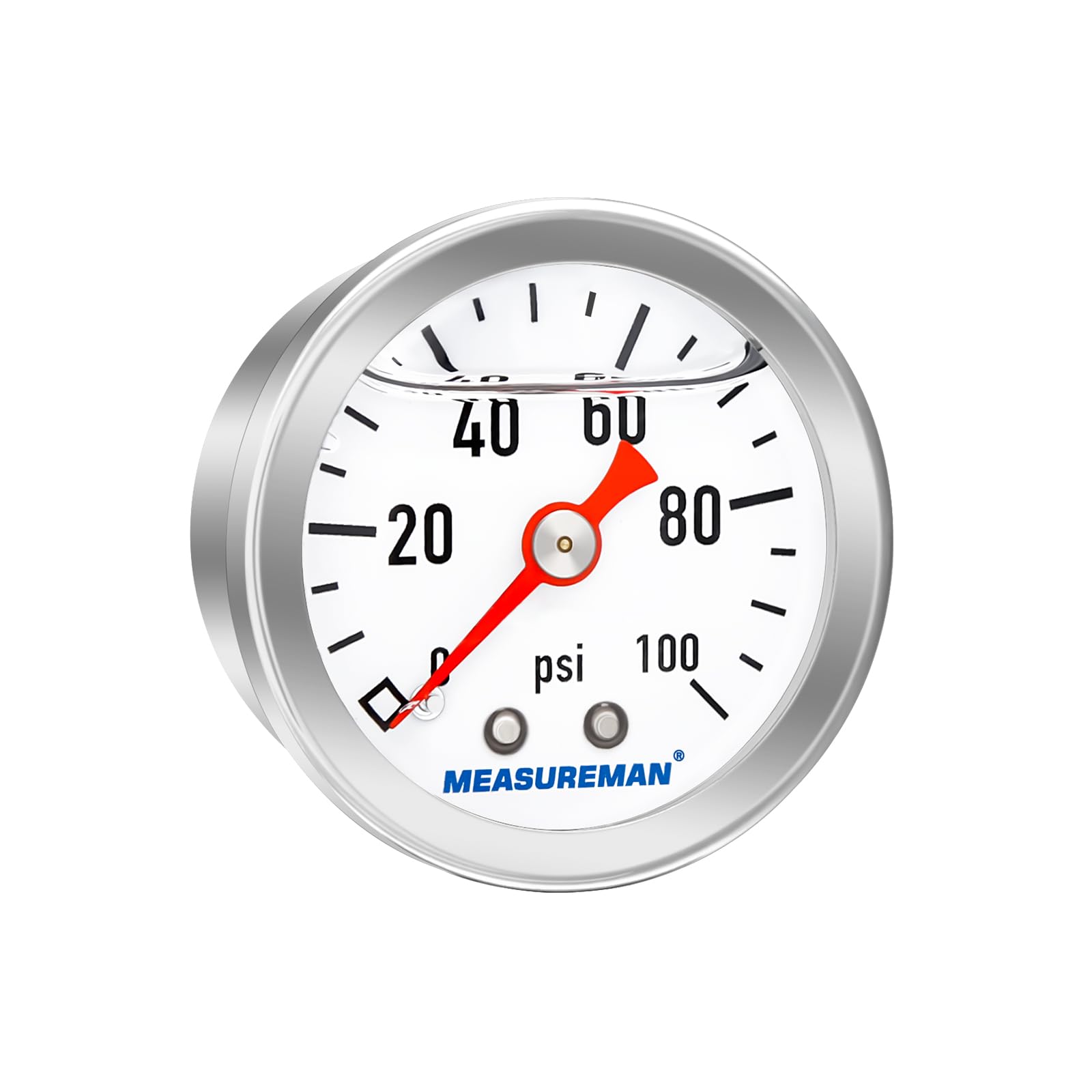 Measureman 1-1/2'' Dial Size, 304 Stainless Steel Case, Liquid Filled Fuel Pressure Gauge, 0-100Psi, 3-2-3%, 1/8'' Npt Center Ba