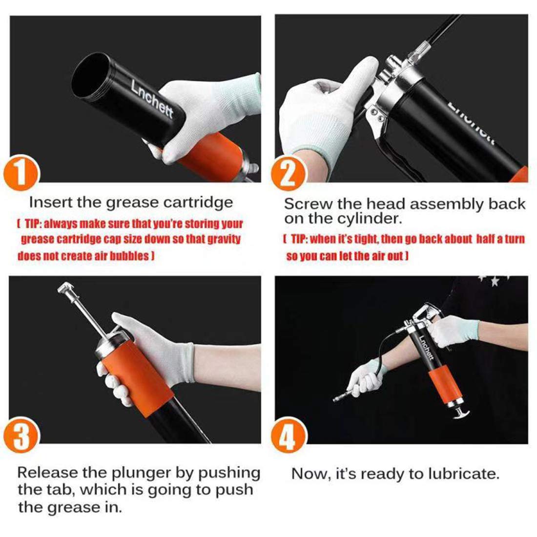 Lnchett Grease Gun With Quick Release Coupler And Towel, 9000 Psi Professional Heavy Duty 14 Oz Grease Gun With 18 Inch Spring F