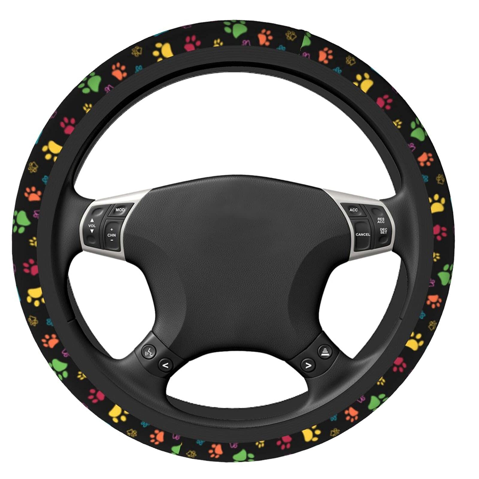 KUOAICY Dog Paw Print Steering Wheel Cover, 15" Non-Slip Neoprene Protector, Black15, One Size, Universal Fit for Men, Women, Teens