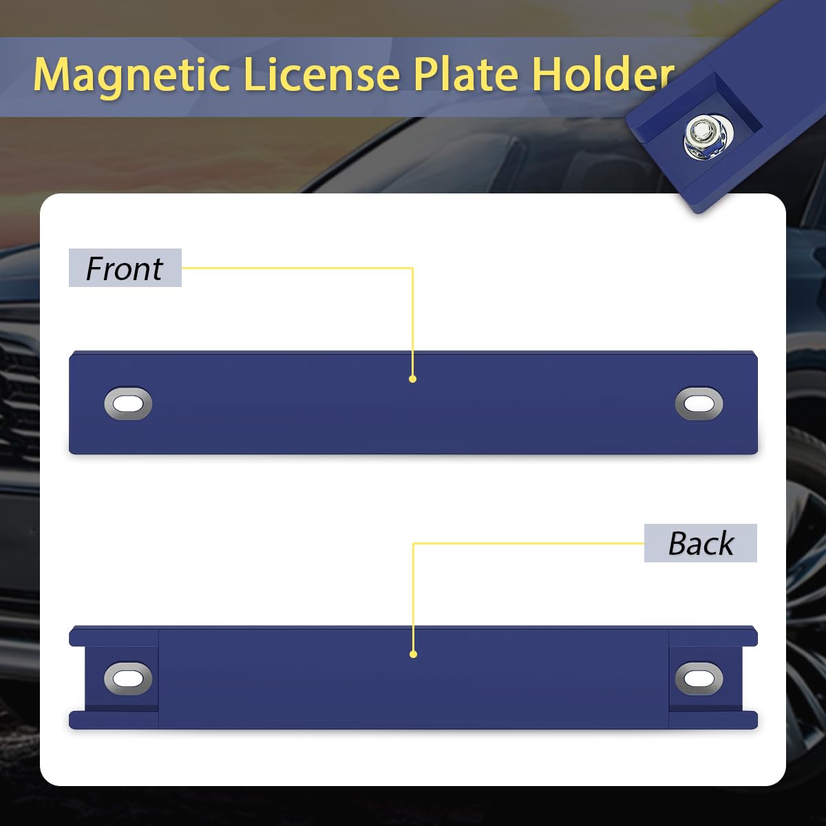 Wfpower Magnetic License Plate Holder, 2 Pack Rubber Coated Protection Dealer Test Driving Plate Holder Blue Demo Tag Magnet Bar
