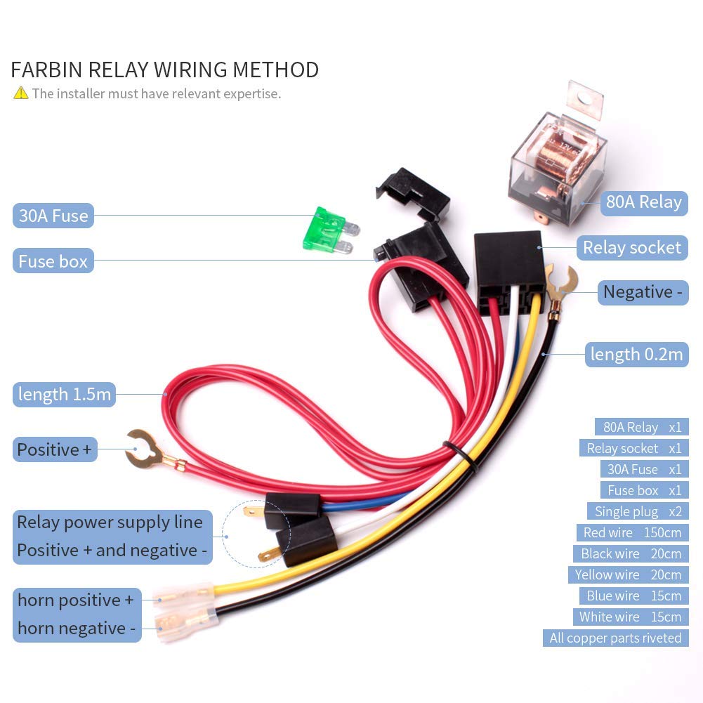 FARBIN Air Horn Kit for Truck/Car/Motorcycle - 12V Blue Plastic with Relay Wire Harness