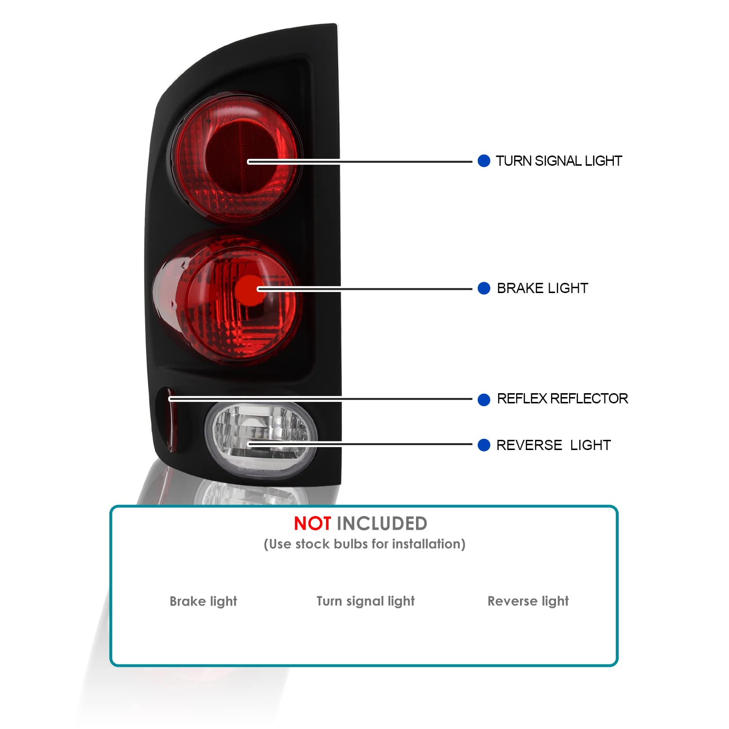 Spec-D Tuning Black Housing Clear Lens Tail Lights Compatible With 2002-2006 Dodge Ram 1500/2500/3500, Left + Right Pair Assembl